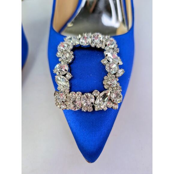 Badgley Mischka Electric Blue Cher Crystal Embellished Satin Pumps Size 11 - Picture 6 of 14
